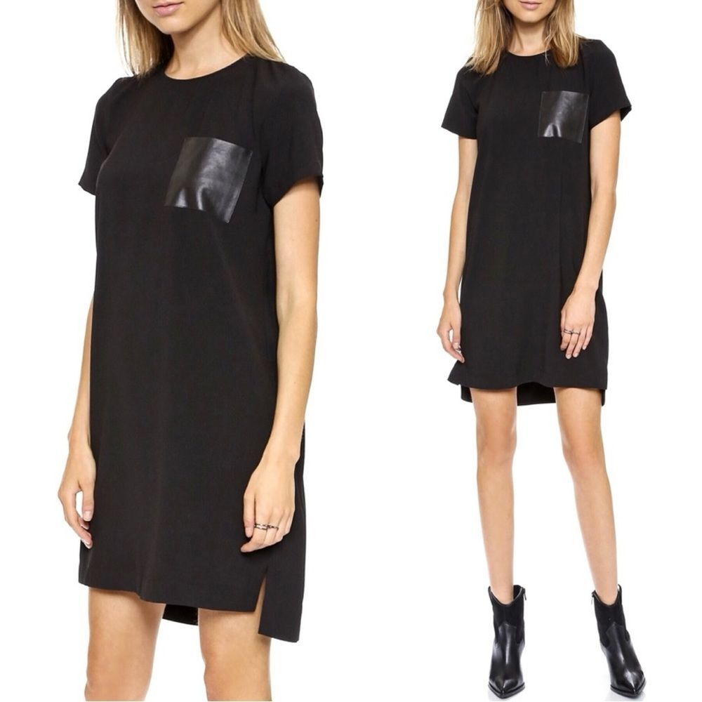 Madewell Leather Pocket T-Shirt Dress in Black
